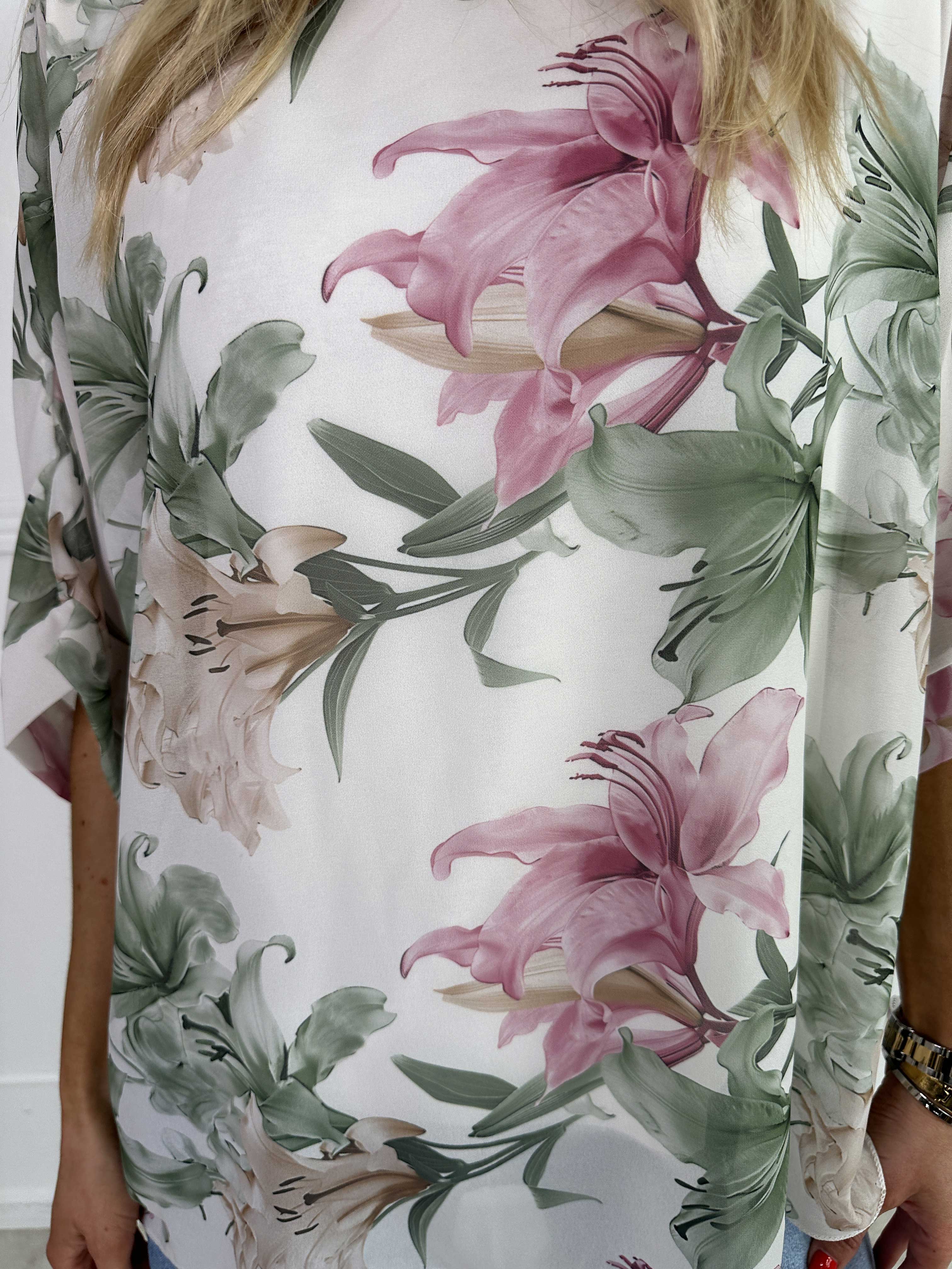 Minna - Blomstret tunika i chiffon med viscose top